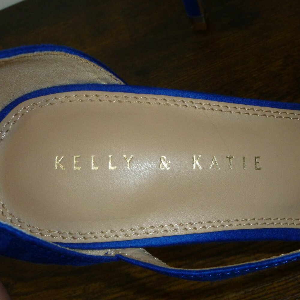 Kelly & Katie Bright Blue Pointed Closed Toe Pumps w/Adjustable Ankle Straps - Picture 14 of 16